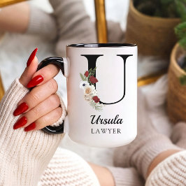 Custom Floral Alphabet Mug Gift for Lawyer Grads Tasse