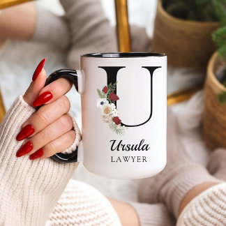 Custom Floral Alphabet Mug Gift for Lawyer Grads Tasse