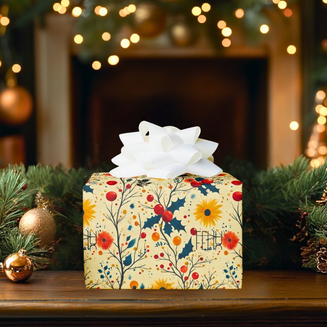Custom Floral and Berry Christmas Wrap Geschenkpapier (Von Creator hochgeladen)