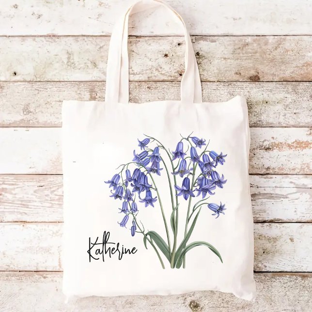 Custom Floral Bag, Geburtstagsgeschenk für Frauen  Tragetasche (watercolor bluebell tote, bluebell flower tote bag, personalized tote bag, floral gift for her,)