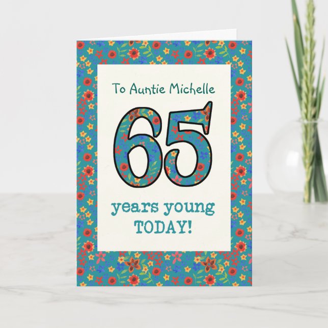 Custom Floral Birthday Card 65 Years Young Karte (Vorderseite)