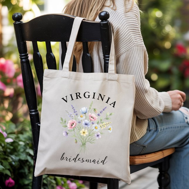 Custom Floral bridal shower tote for bridesmaids Tragetasche (Personalized Watercolor Floral Tote Bag – Bride, Bridesmaid & Bridal Party Gift for Weddings)