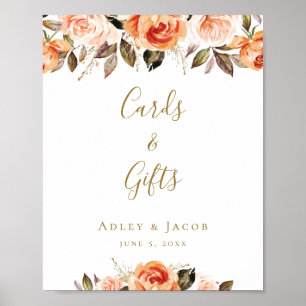 Custom Floral Burnt Orange Wedding Sign Poster