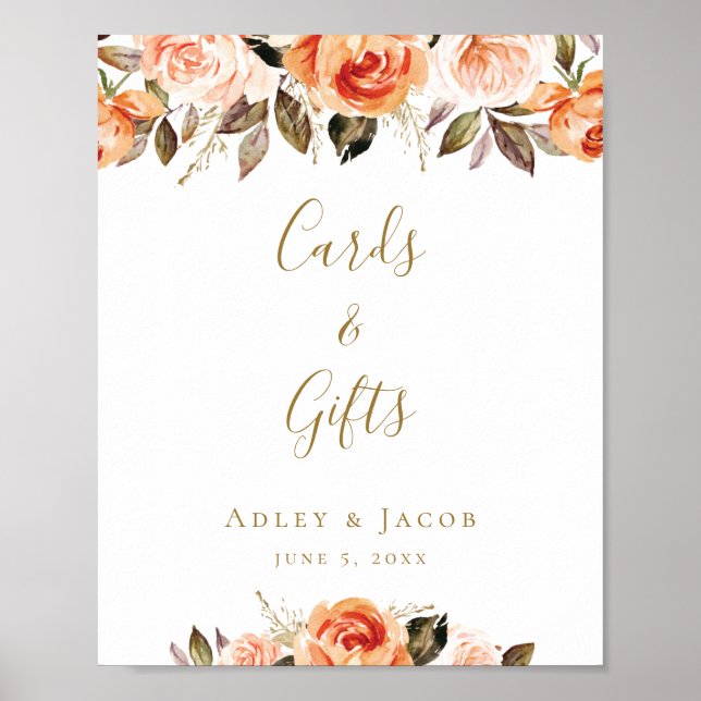 Custom Floral Burnt Orange Wedding Sign Poster (Vorne)