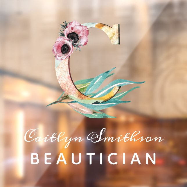 Custom Floral C Letter Watercolor Folion Monogramm Fensteraufkleber (Blatt 2)