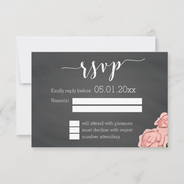 Custom Floral Chalkboard Wedding RSVP Cards (Vorderseite)