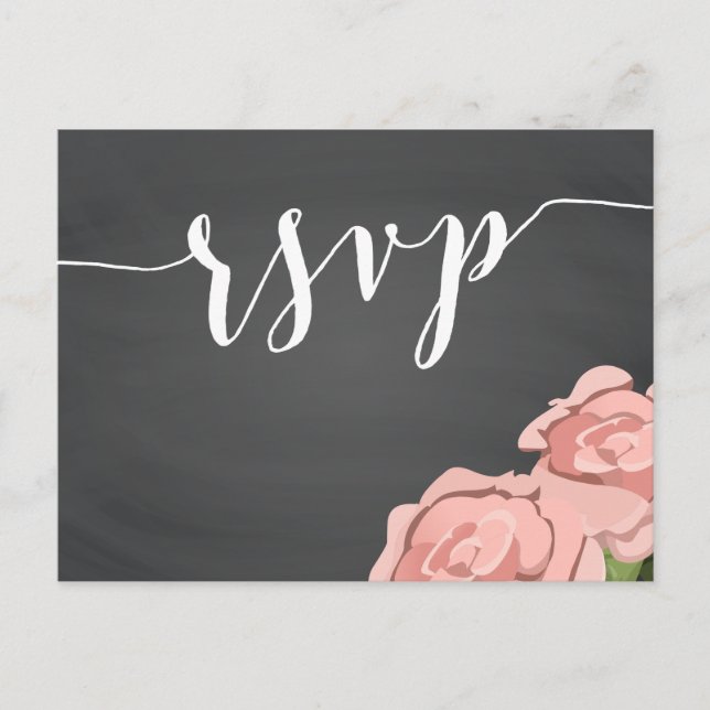 Custom Floral Chalkboard Wedding RSVP Postkarten (Vorderseite)