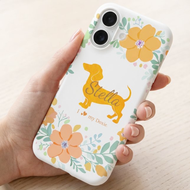 Custom Floral Dachshund | Personalized Dog Mom iPhone 16 Hülle (Von Creator hochgeladen)
