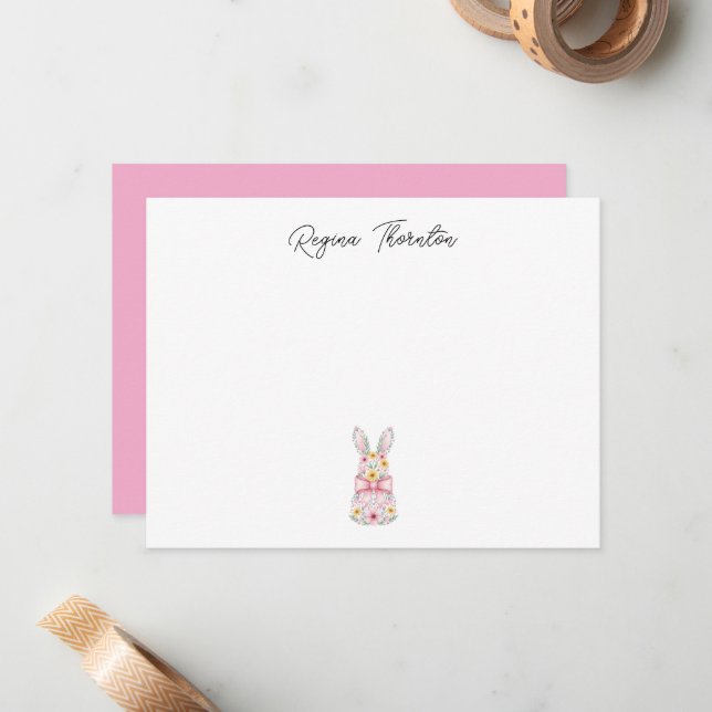 Custom Floral Easter Bunny Note Card Mitteilungskarte (Vorderseite/Rückseite Beispiel)