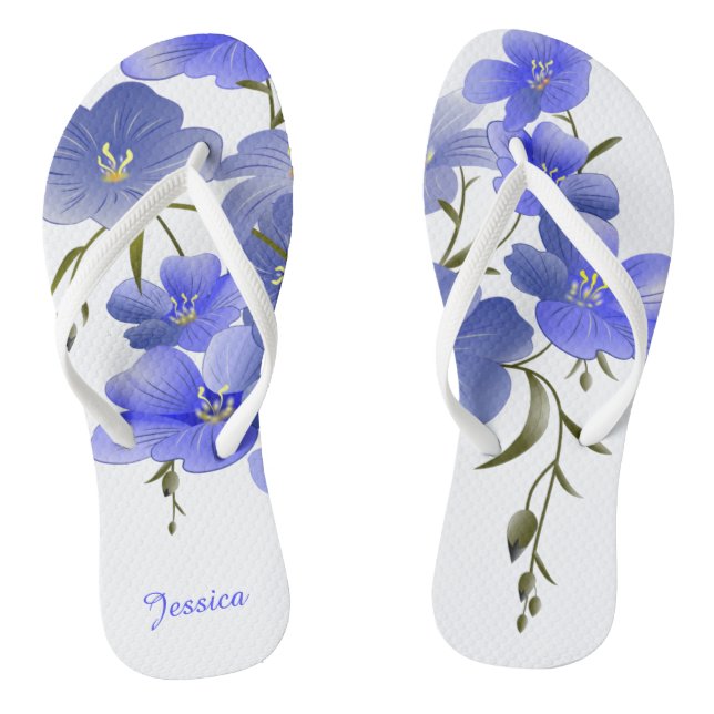 Custom Floral Flip Flops mit Blue Flowers (Fußbett)