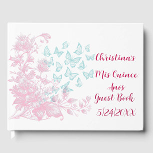 Custom Floral Girly Mis Quince Anos Keepake Gästebuch