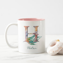 Custom Floral H Letter Watercolor Folion Monogramm Zweifarbige Tasse