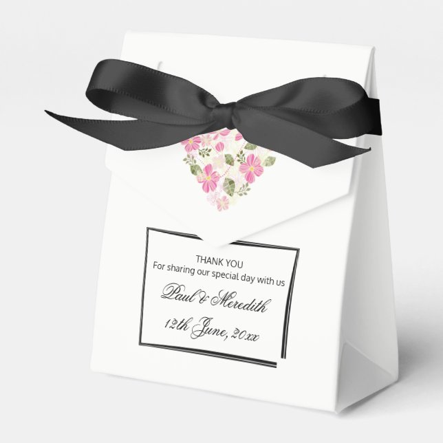 Custom Floral Heftzelt mit Ribbon Favor Box Geschenkschachtel (Vorderseite)