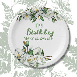 Custom Floral Magnolia Greenery BIrthday Party Pappteller