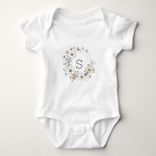 Custom Floral Monogram Baby Boho Sage Green Baby Strampler