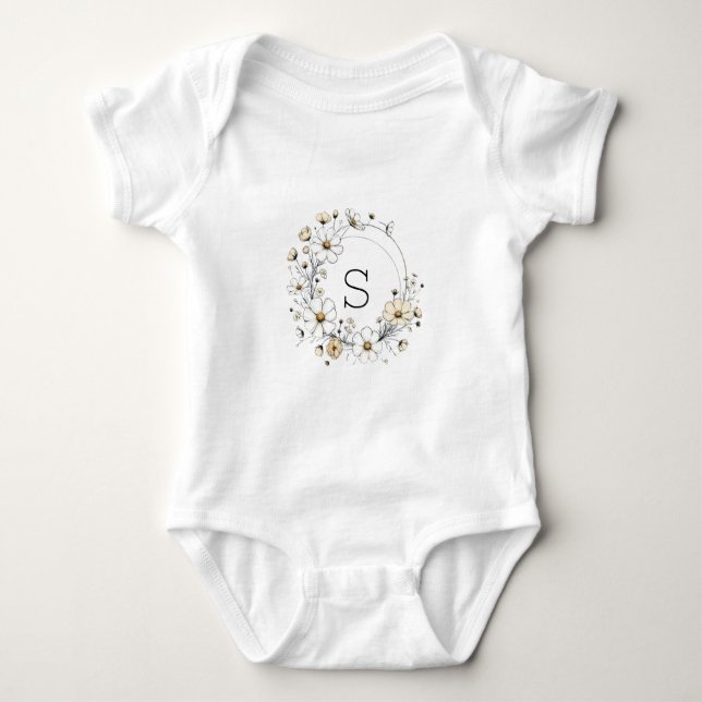 Custom Floral Monogram Baby Boho Sage Green Strampler (Vorderseite)