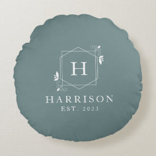 Custom Floral Monogram Initial Luxus Rundes Kissen