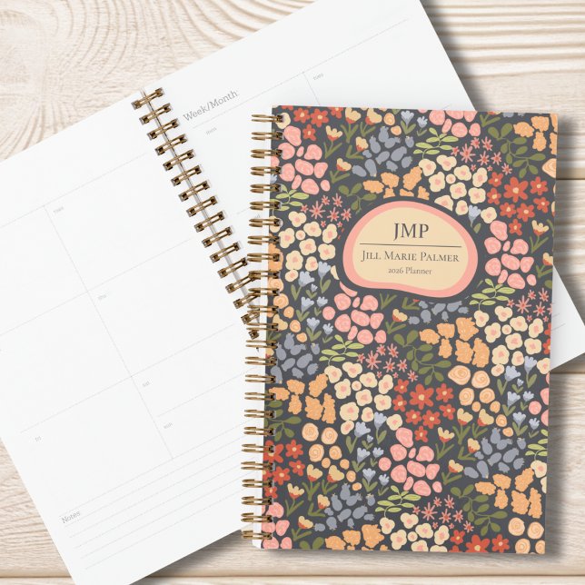 Custom Floral Monogram Weekly Monthly Planner Planer (Monogrammed Floral Planner)