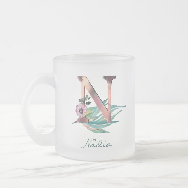 Custom Floral N Letter Watercolor Folio Monogramm Mattglastasse (Links)