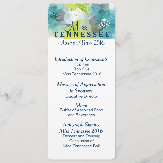 Custom Floral Pageant Awards Ball Programmkarte 2 Menükarte (Vorderseite)