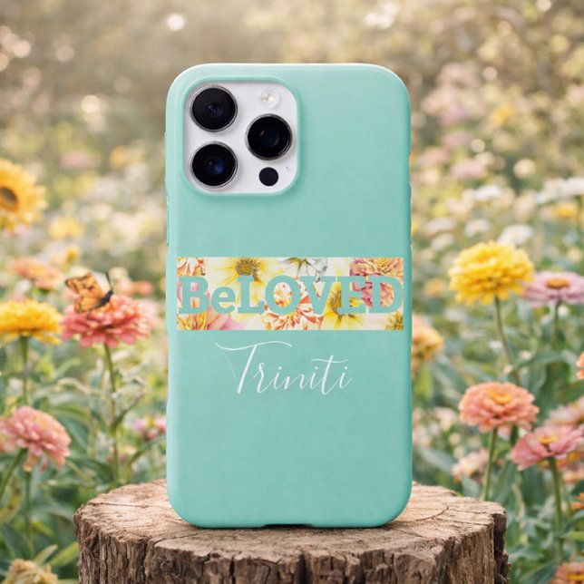 Custom Floral Pastel Blue Green Beloved Christian iPhone Hülle (Soft Pastel Floral Beloved Custom Name Christian)