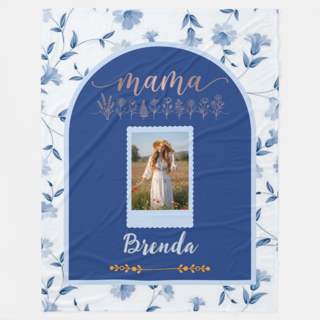 Custom Floral Photo Blanket - "MAMA" Birth Flower  Fleecedecke (Vorderseite)