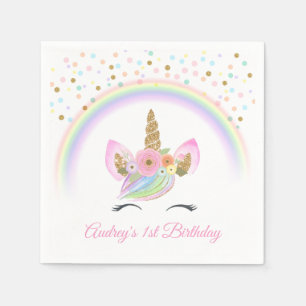 Custom Floral Rainbow Unicorn 1. Geburtstag Party Serviette