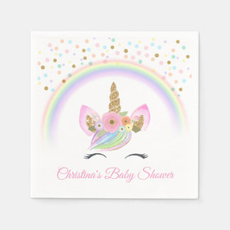 Custom Floral Rainbow Unicorn Baby Dusche Party Serviette