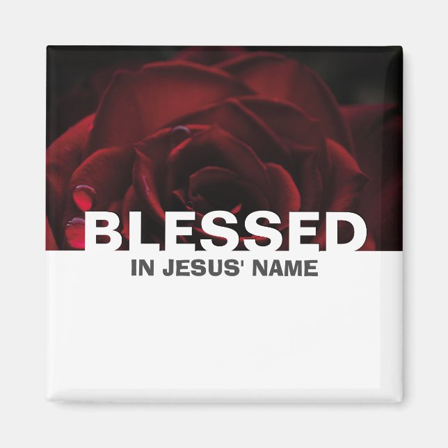 Custom Floral Rote Rose BLESSED Magnet (Vorne)
