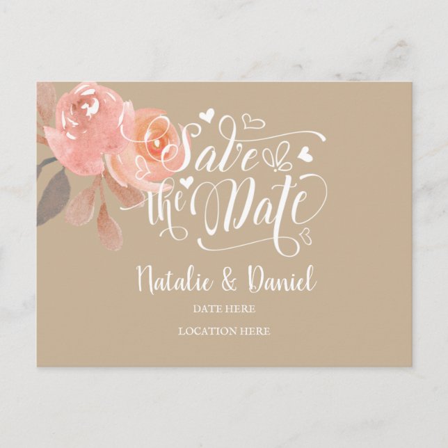 Custom Floral Save the Date Ankündigungspostkarte (Vorderseite)