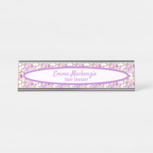 Custom Floral Station Purple Flowers Schreibtisch Schreibtischnamensplakette