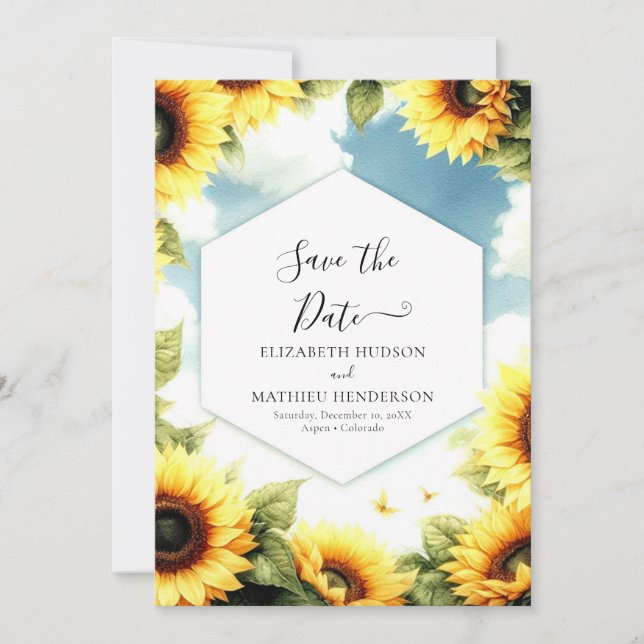 Custom Floral Sunflower Wedding Save The Date (Vorderseite)