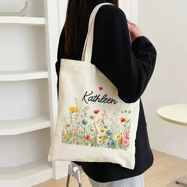 Custom Floral Tasche für Mama, Bridesmaier und Leh (wildflowers tote bag, floral tote for women, gift for mom, bridesmaid gift, bridesmaid proposal bag)