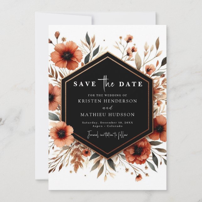 Custom Floral Terracotta Wedding Save The Date (Vorderseite)