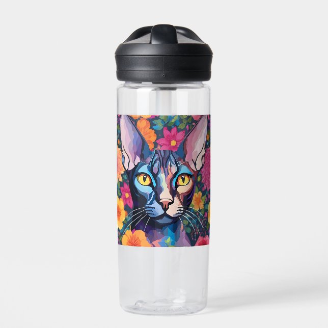 Custom Floral Water Flasche Sphynx Katzenart Blume (Vorderseite)