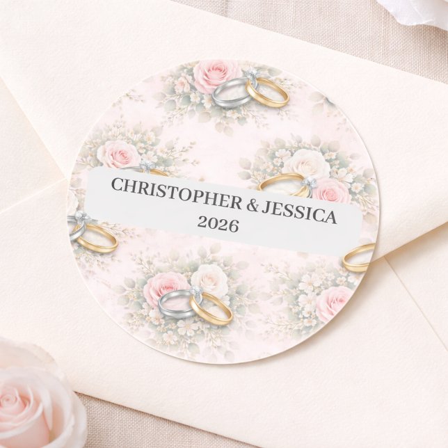 Custom Floral Wedding Rings Sticker (Von Creator hochgeladen)