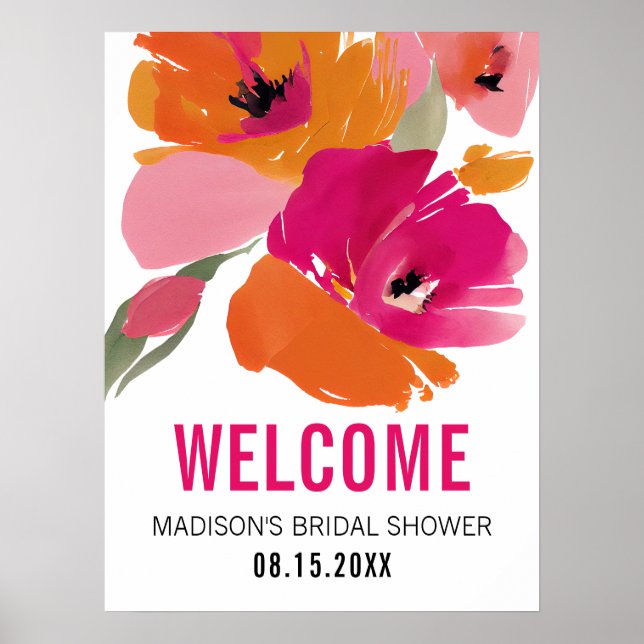 Custom Floral Welcome Brautparty Sign Poster (Vorne)