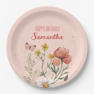 Custom Floral Wildblume BIrthday Party Pappteller