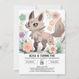 Custom Floral Wolf Digital Geburtstag Einladung