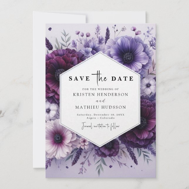 Custom Florals Lila Floral Wedding Save The Date (Vorderseite)
