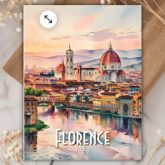 Custom Florence Duomo Cathedral Wasserfarben Skyli Postkarte (Florence Duomo Cathedral Skyline Watercolor Travel Postcard)