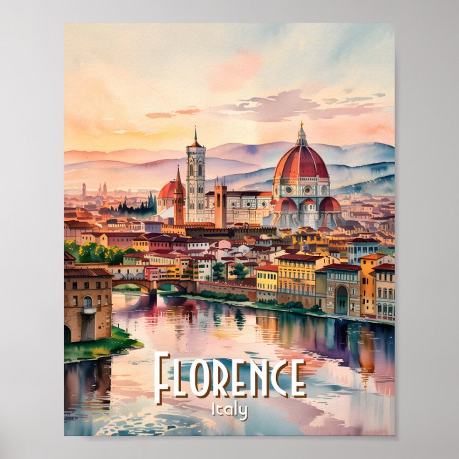Custom Florence Duomo Cathedral Watercolor Skyline Poster (Vorne)