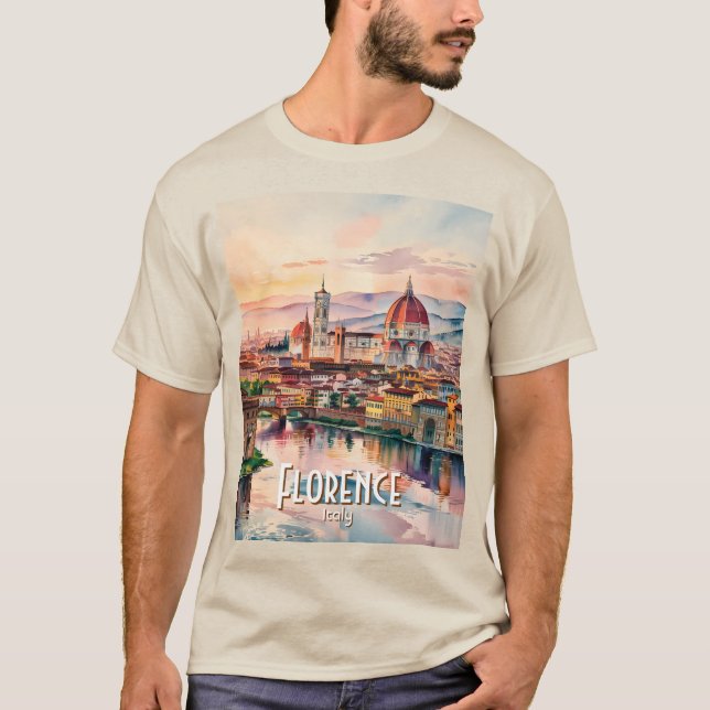 Custom Florence Duomo Cathedral Watercolor Skyline T-Shirt (Vorderseite)