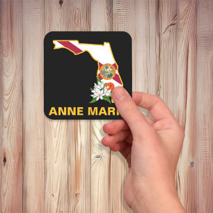 Custom Florida Flag Staat Blume Orange Blossom Quadratischer Aufkleber