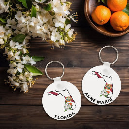 Custom Florida Flag Staat Blume Orange Blossom Schlüsselanhänger