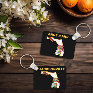 Custom Florida Flag Staat Blume Orange Blossom Schlüsselanhänger