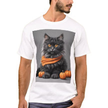 Custom Fluffy Gray Halloween Katzenweißer T - Shir