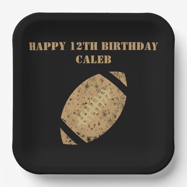 Custom Football Birthday Party Black Gold Papa Pappteller (Vorderseite)
