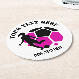 Custom Football Girl Kind Fußball Geburtstagsparty Runder Pappuntersetzer