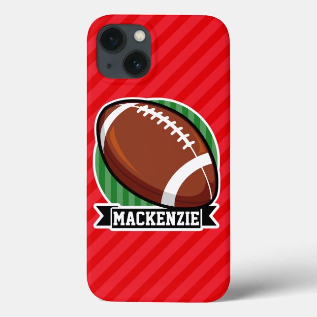 Custom Football on Red Diagonal Stripes Case-Mate iPhone Hülle (Rückseite)